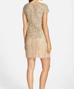 Adrianna Papell - 041911070 Sequined Ornate Short Dress - 1 Pc Cashmere In Size 6 Available Cocktail Dresses