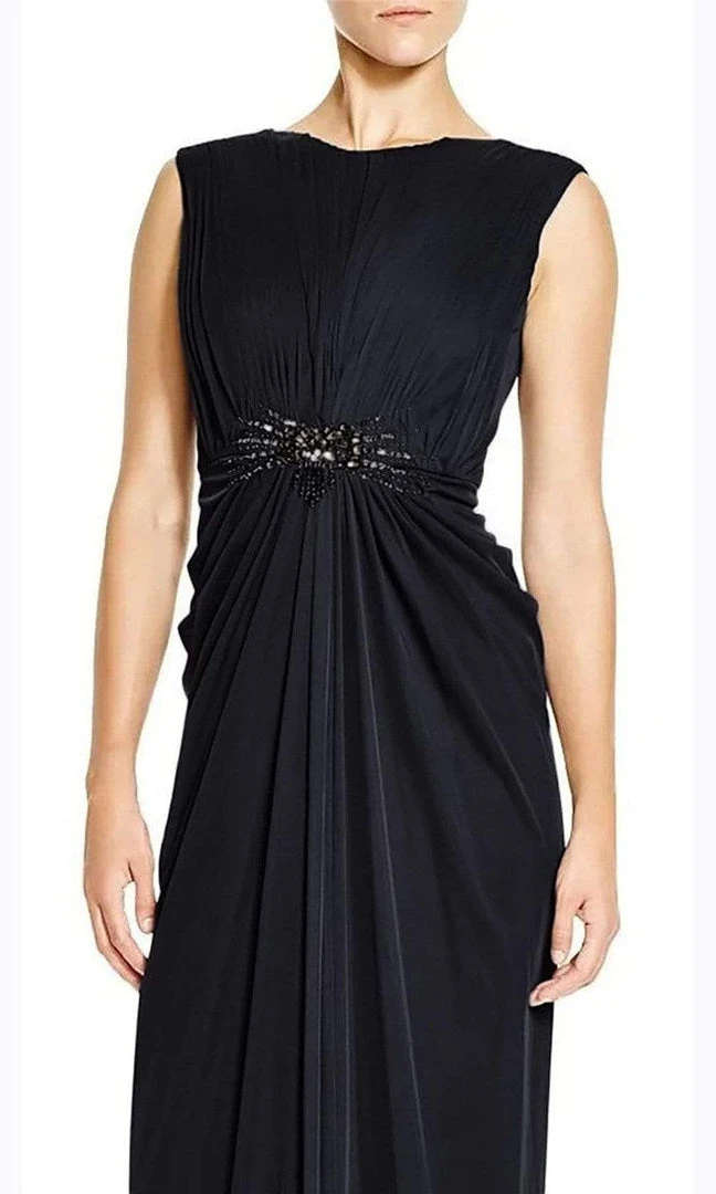 Adrianna Papell - 08G905560 Ruched Bateau Embellished Long Dress - 1 Pc INK In Size 12 Available 5 Adrianna Papell - 08G905560 Ruched Bateau Embellished Long Dress - 1 Pc INK In Size 12 Available