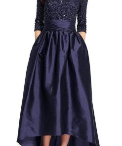 Adrianna Papell - 091919630 Sequined High Low Bow Gown Formal Gowns