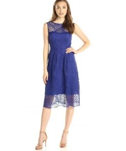 Adrianna Papell - 15250960 Bateau Neck Flare Lace Dress