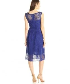 Adrianna Papell - 15250960 Bateau Neck Flare Lace Dress