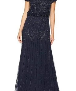 Adrianna Papell - 191906600 Embellished Mesh Blouson Evening Dress Formal Gowns