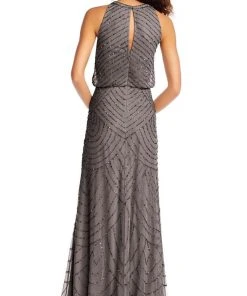 Formal Gowns Adrianna Papell - 191914100 Halter Neck Blouson Beaded Gown