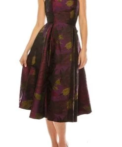 Adrianna Papell - 41887910 Floral Straight Tea Length Dress Cocktail Dresses