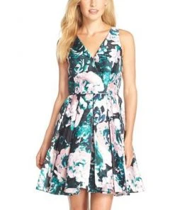 Adrianna Papell - 41911890 Floral Mikado Fit And Flare Cocktail Dress