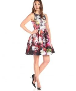 Adrianna Papell - 41912000 Printed Bateau Cocktail Dress Cocktail Dresses