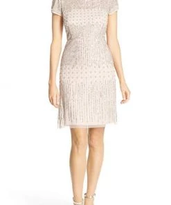 Cocktail Dresses Adrianna Papell - 41926810 Cap Sleeve Rivulet Beaded Sheath Dress 14 Cocktail Dresses Adrianna Papell - 41926810 Cap Sleeve Rivulet Beaded Sheath Dress