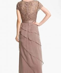 Adrianna Papell - 62882090 Lace Bodice Tiered Long Dress - 1 Pc BUFF In Size 14 Available