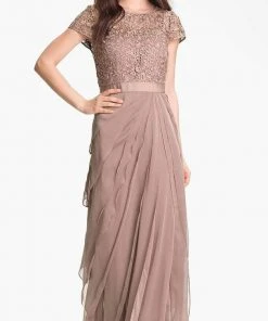 Adrianna Papell - 62882090 Lace Bodice Tiered Long Dress - 1 Pc BUFF In Size 14 Available