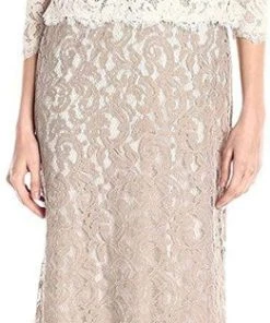 Adrianna Papell - 81907760 Quarter Sleeve Lace Gown - 1 Pc Ivory Taupe In Size 8 Available Mother Of The Bride