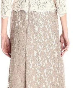Adrianna Papell - 81907760 Quarter Sleeve Lace Gown - 1 Pc Ivory Taupe In Size 8 Available Mother Of The Bride