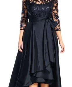 Adrianna Papell - 81916970 Quarter Sleeve Ribbon Ornate High Low Gown Formal Gowns