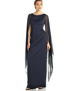 Adrianna Papell - 81917310 Fitted Bateau Dress With Cape Formal Gowns