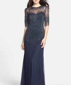 Adrianna Papell - 91896950 Embellished Illusion Jewel Sheath Gown Formal Gowns