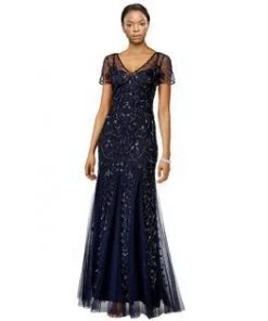 Adrianna Papell - 91918840 Beaded Illusion V-neck Sheath Dress