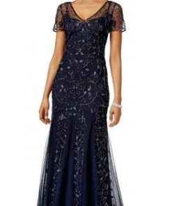 Adrianna Papell - 91918840 Beaded Illusion V-neck Sheath Dress