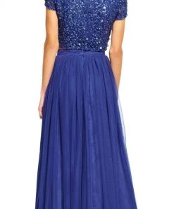 Adrianna Papell - 91922190 Two-Piece Sequined Short Sleeve Long Dress