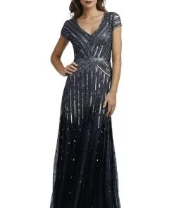 Formal Gowns Adrianna Papell - 92868950 Cap Sleeve Sequined Mesh A-Line Gown