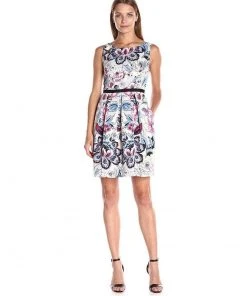 Adrianna Papell - AP1D100197 Sleeveless Floral Bateau Pleated Dress Cocktail Dresses