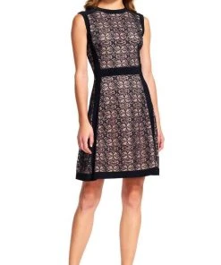 Adrianna Papell - AP1D100368 Sleeveless Lace Jewel Neck A-line Dress