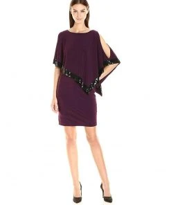 Adrianna Papell - AP1D100418 Sequin Trim Capelet Banded Sheath Dress Homecoming Dresses