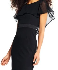 Adrianna Papell - AP1D100542 Sheer Ruffle Cape Little Black Dress Cocktail Dresses