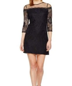 Cocktail Dresses Adrianna Papell - AP1D100545 Lace Quarter Length Sleeve Sheath Dress