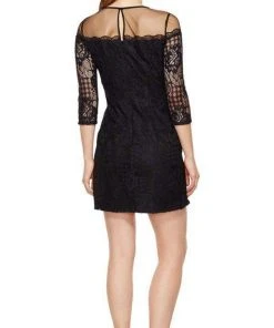 Cocktail Dresses Adrianna Papell - AP1D100545 Lace Quarter Length Sleeve Sheath Dress