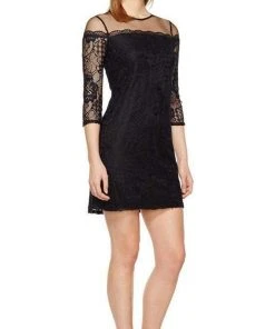 Cocktail Dresses Adrianna Papell - AP1D100545 Lace Quarter Length Sleeve Sheath Dress