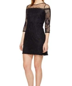Cocktail Dresses Adrianna Papell - AP1D100545 Lace Quarter Length Sleeve Sheath Dress