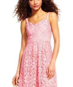 Adrianna Papell - AP1D100817 Full Lace V-neck A-line Dress