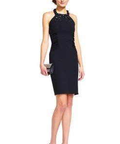 Adrianna Papell - AP1D100855 Embellished Halter Sheath Dress Cocktail Dresses