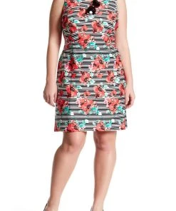 Cocktail Dresses Adrianna Papell - AP1D100873 Floral Striped Sheath Cocktail Dress