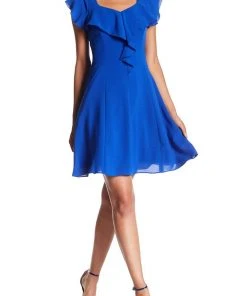 Adrianna Papell - AP1D101048 Ruffled V-Neck A-Line Short Dress