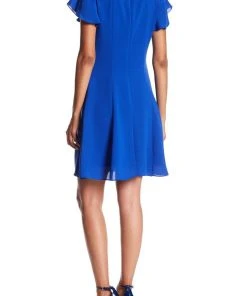 Adrianna Papell - AP1D101048 Ruffled V-Neck A-Line Short Dress