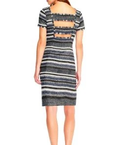 Adrianna Papell - AP1D101468 Stripe Patterned Sheath Dress With Cutout