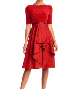 Adrianna Papell - AP1D101549 Bateau Jersey/Taffeta A-line Dress
