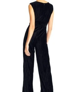 Adrianna Papell - AP1D101576 Sleeveless V-Neck Pleated Velvet Jumpsuit Plus Size Dresses