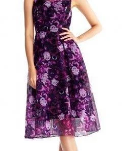 Adrianna Papell - AP1D101885 Printed Jewel Neck Pleated A-line Dress
