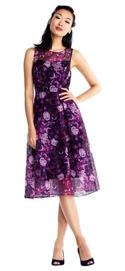 Adrianna Papell - AP1D101885 Printed Jewel Neck Pleated A-line Dress 3 Adrianna Papell - AP1D101885 Printed Jewel Neck Pleated A-line Dress