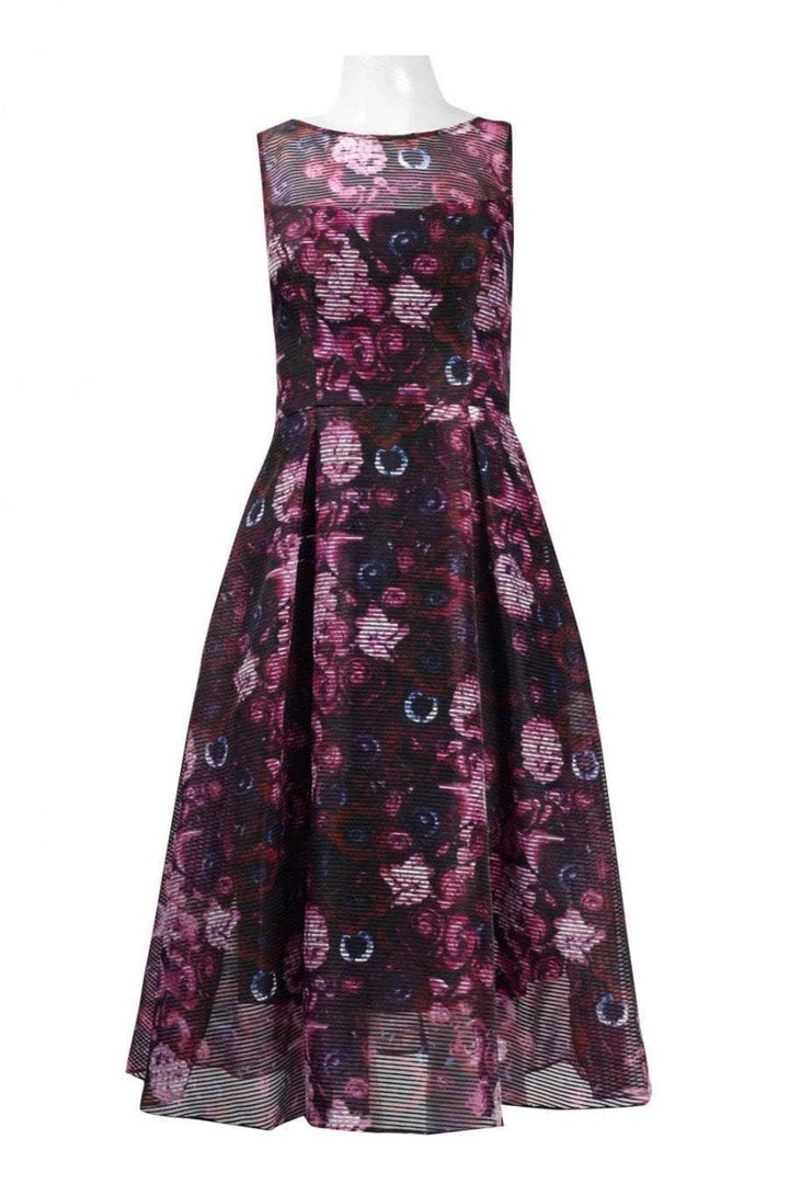 Adrianna Papell - AP1D101885 Printed Jewel Neck Pleated A-line Dress 4 Adrianna Papell - AP1D101885 Printed Jewel Neck Pleated A-line Dress