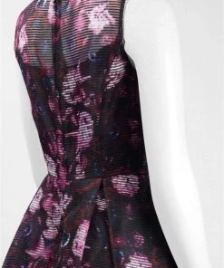 Adrianna Papell - AP1D101885 Printed Jewel Neck Pleated A-line Dress 7 Adrianna Papell - AP1D101885 Printed Jewel Neck Pleated A-line Dress