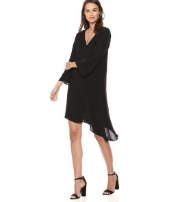 Adrianna Papell - AP1D102336 V-Neck Quarter Sleeves Asymmetrical Dress