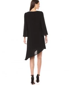 Adrianna Papell - AP1D102336 V-Neck Quarter Sleeves Asymmetrical Dress