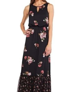 Formal Gowns Adrianna Papell - AP1D102546 Sleeveless Floral Print Chiffon Dress