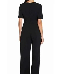 Adrianna Papell - AP1D103623 Short Sleeves Velvet Appliqued Jumpsuit Plus Size Dresses