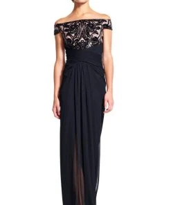 Adrianna Papell - AP1E200066 Off Shoulder Sequin Draped Evening Gown Formal Gowns