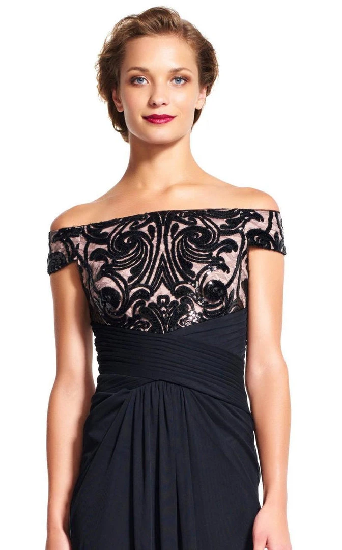 Adrianna Papell - AP1E200066 Off Shoulder Sequin Draped Evening Gown Formal Gowns 4 Adrianna Papell - AP1E200066 Off Shoulder Sequin Draped Evening Gown Formal Gowns
