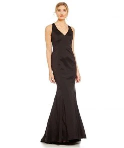 Adrianna Papell - AP1E200147 V-neck Taffeta Trumpet Dress
