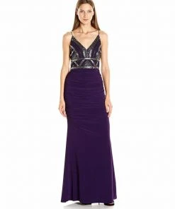 Adrianna Papell - AP1E200204 Embellished V-neck Ruched Sheath Dress
